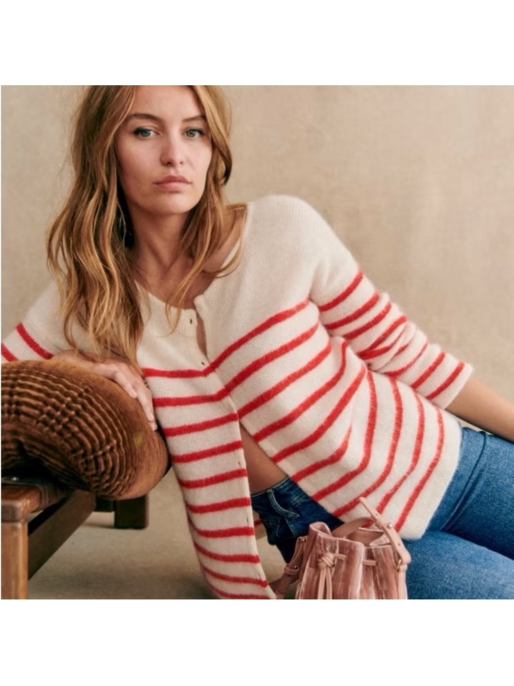 NWT Sezane GASPARD cardigan Striped Red Ecru